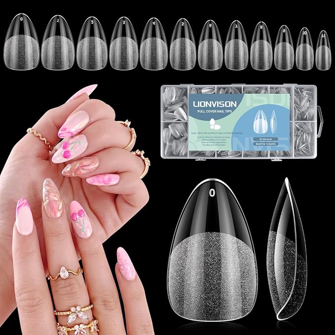 LIONVISON Short Almond Nail Tips: 504PCS Matte Full Cover Fake Nails | 12 Sizes Break-Resistant Pre-Shaped No Polish Needed - DIY Nail Extension for Women Beginners at Home Long-Lasting
