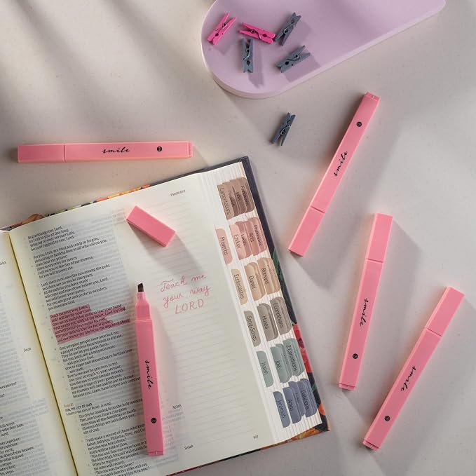 DIVERSEBEE Bible Highlighters with Soft Chisel Tip, No Bleed (Pink) | 5 Pack Single Color Pens, Quick Dry, Cute Aesthetic Markers for Bible Study Journaling Supplies