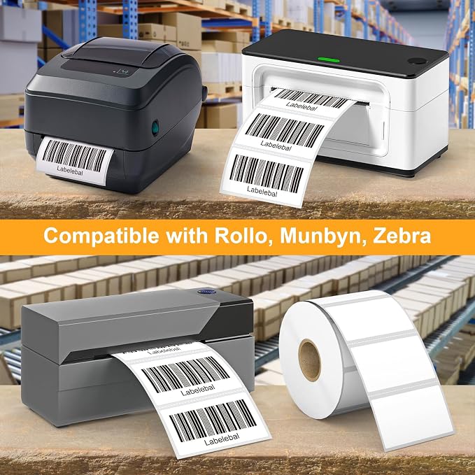 (12,000 Labels/12 Rolls) Labelebal 12 Rolls,1000/Roll -Zebra 2.25" X 1.25” Direct Thermal Labels - Perforated Stickers for Barcode Address, Compatible with Zebra & Rollo & MUNBYN Desktop Printer