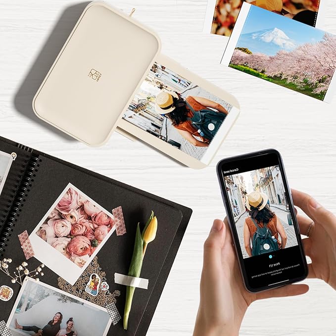 HPRT 4x6 Photo Printer with 20 Sheet Photo Paper& 1 Ribbon, Desktop Instant Picture Printer for iPhone, Smartphone, Thermal Dye Sublimation, WI-Fi Connnecting, Home Use, Beige