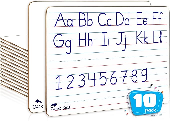 Scribbledo 10 Pack Small Lined Dry Erase Boards, 9x12 Double Sided | Easy to Clean Classroom Set, Portable and Lightweight, Bulk Homeschool Teacher Supply, Budget Friendly, Handwriting Practice