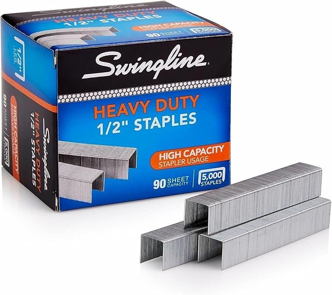 Swingline Staples, Heavy Duty for Desktop Staplers, 1/2" Length, 100/Strip, 5000/Box (79392)