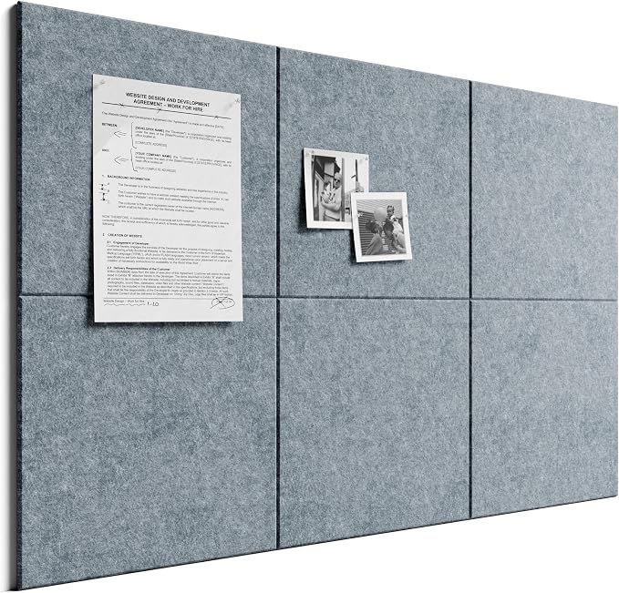 Bumusty 36" x 24" Large Cork Board Alternative, Blue Gray | 6-Pack Felt Bulletin Board Tiles, 60 Adhesive Tabs, 30 Pushpins, Home, Office, Classroom, Vision Board