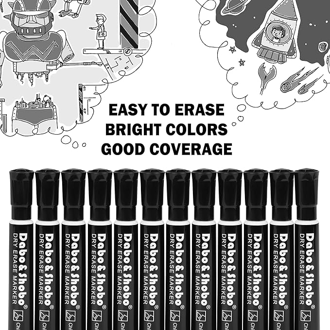 Dabo&Shobo Dry Erase Markers, Bulk Pack Of 72 Count, Low Odor Ink, Chisel Tip, Black Whiteboard Markers Perfect For Writing on Whiteboard, Mirror, Glass Office