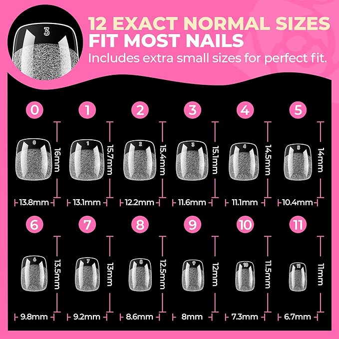 UNA GELLA Short Square Nail Tips 504PCS Pre Etched Extra Short Soft Gel Fake Nails Tips for Women DIY Squoval Press On Nails Extension French Style Salon Full Cover Acrylic Tips 12 Sizes