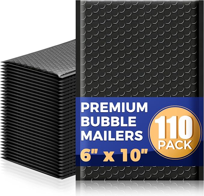 110 Pack 6’’ x 10’’ Bubble Mailer - Self-Sealing Waterproof Small Mailing Envelopes Padded Lightweight Bags 6 x 9 Usable Space for Apparel Accessories, Phone Cases, Trading & Greeting Cards, Prints