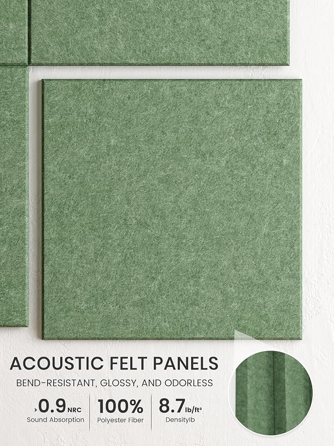 Bumusty 36" x 24" Large Cork Board Alternative, Moss Green | 6-Pack Felt Bulletin Board Tiles, 60 Adhesive Tabs, 30 Pushpins, Home, Office, Classroom, Vision Board