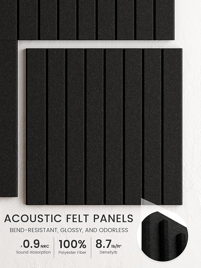 Bumusty Large Cork Board Alternative-48 x 36" Felt Bulletin Board Tiles, with 30 Pushpins, 70 Adhesive Tabs, 12-Pack Slat Wall Paneling, Cork Boards for Office Push Pin Board Felt Board-Black