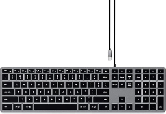 Satechi Slim W3 Wired Backlit Keyboard with Numeric Keypad, Illuminated Keys & USB C Connection, for MacBook Air/Pro M5/M4, iPad Air/Pro M5/M4/M3, iPad mini, Mac mini, iMac and More