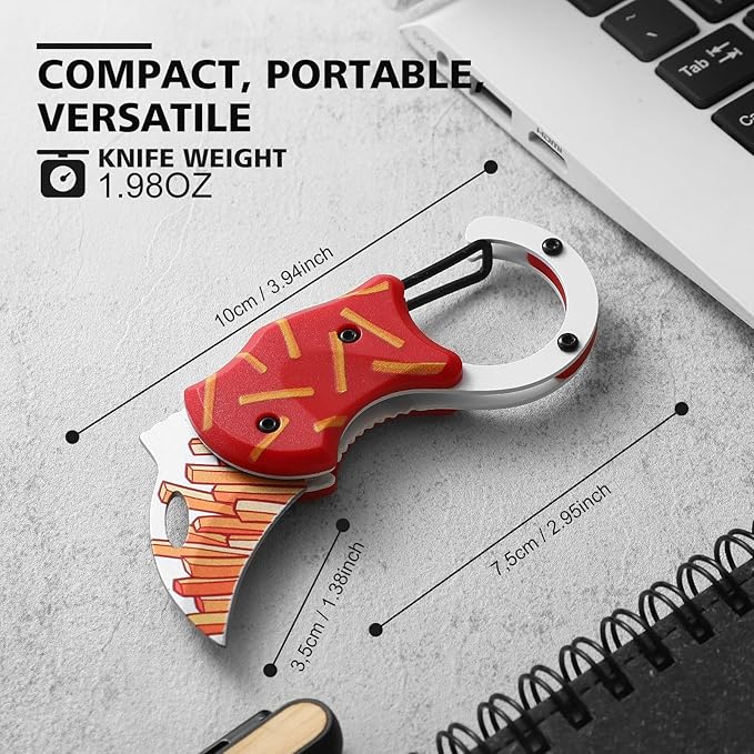 Small Pocket Knife for Women Men，Cute Folding Knife Box Cutter，Folding Utility Knife with 1.38''Sharp Blade，Mini EDC Knives for Everyday Carry,Ideal Gifts for Men and Women（Fries）