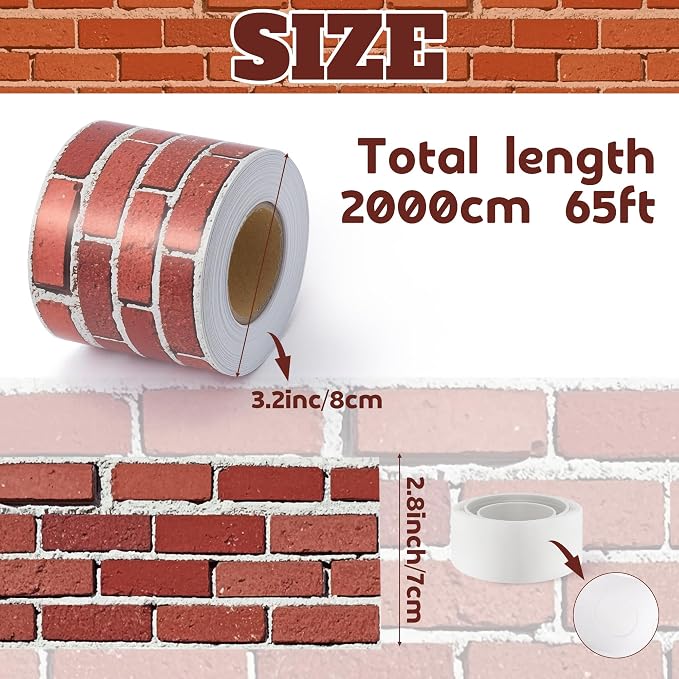 BeYumi Red Brick Border Trim - 65ft Back to School Red Brick Straight Rolled Border Trim Realistic Rustic Faux Wall Bulletin Board School Classroom Party Office Chalkboard Home Furniture Decoration