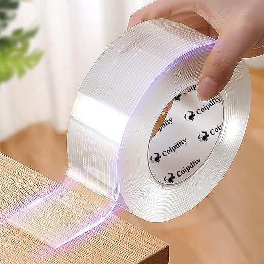 Double Sided Tape Heavy Duty for Wall Decor No Damage to Paint,Clear Removable Mounting Tape,Nano Two Sided Adhesive Tape,Picture Hanging Strips for Posters, 2Rolls(1.18inx6.5FT+0.39inx6.5FT)-Grid