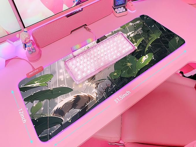 JMIYAV Pink RGB Gaming Mouse Pad 31.5x12 Inch PC XL Large Extended Glowing Led Light Up Desk Pad Non-Slip Rubber Base Computer Cute Mousepad Mat Desk Accessories Gaming Setup 27-888