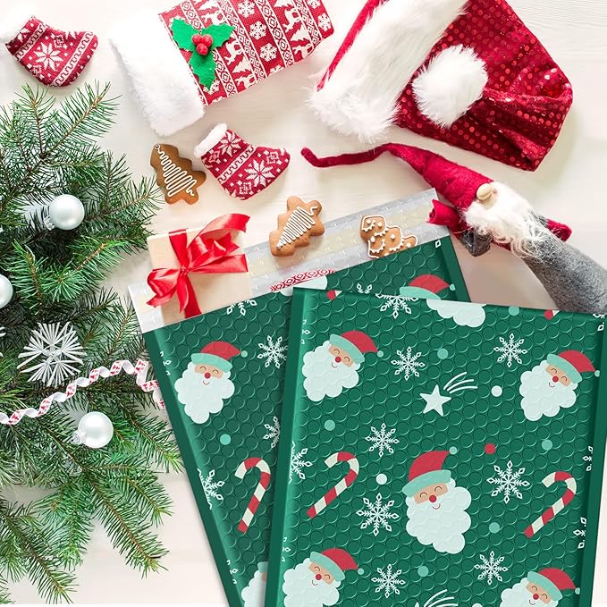 Fuxury Bubble Mailers 8.5x12 Inch 10 Pack Christmas Padded Envelopes Usable Size 8.5x11" Thick Mailing Envelopes Bubble Opaque Padded Mailers Shipping Bags for Mailing Jewelry Makeup Small Business #2
