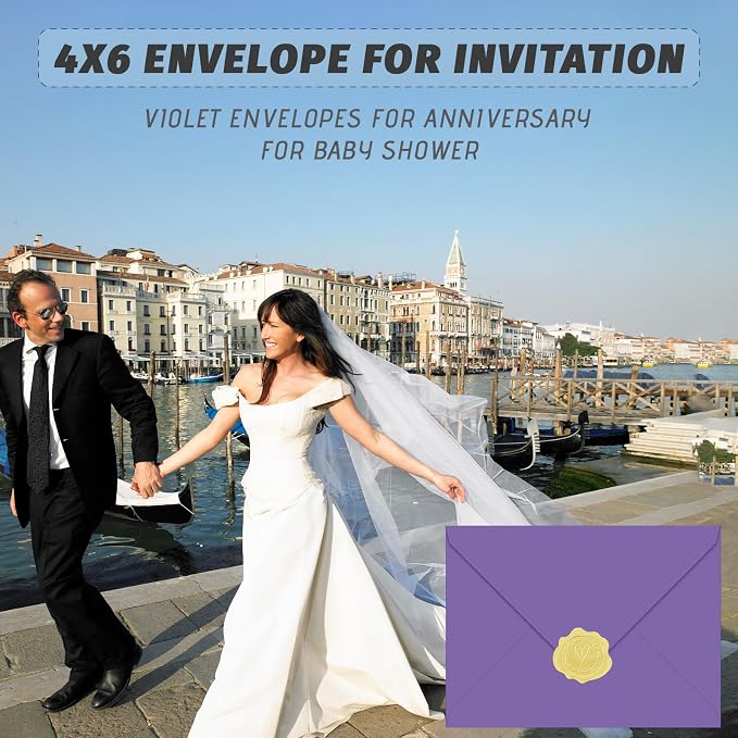 YINUOYOUJIA 4x6 Envelopes A4 Envelopes for Invitations(50, Violet) | Golden Stickers with Envelopes,Self Seal,for Wedding, Invitations, Photos, Postcards, Greeting Cards, Mailing
