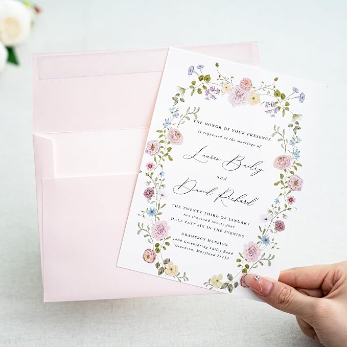 PONATIA 50 PCS 5x7 Envelopes, Blush Pink Self- Adhesive A7 Envelopes for Weddings, Invitation Cards, Photos, Postcards, Greeting Cards Mailing, Baby Shower, Graduation, Christmas Gift Cards