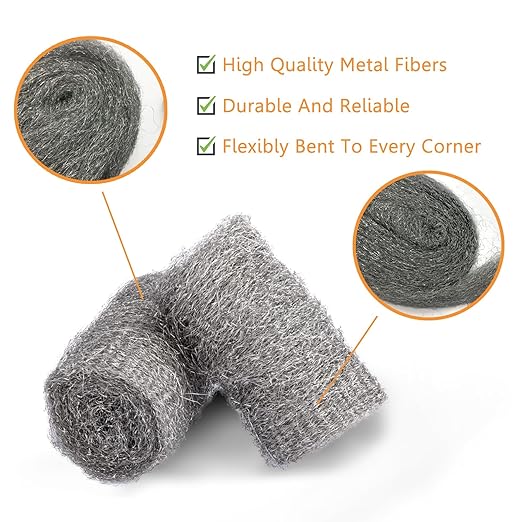 Bulk Steel Wool Roll Kit, Coarse Wire Wool Hardware Cloth Wholesale Packaging, Gap Blocker, Keep Mice Away from Holes/Siding/Pipeline/Vents in Garden, House, 15 Pack × 1.6FT