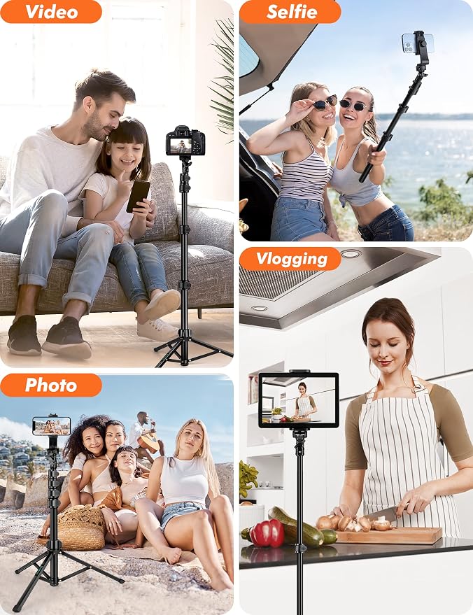 71" Tripod for iPhone, Phone Tripod Selfie Stick with Remote | Cell Phone Stand & Tall Travel Tripod for Recording Video Selfie Photo, Compatible with iPhone 17 16 15 14 Pro Max 13 Android