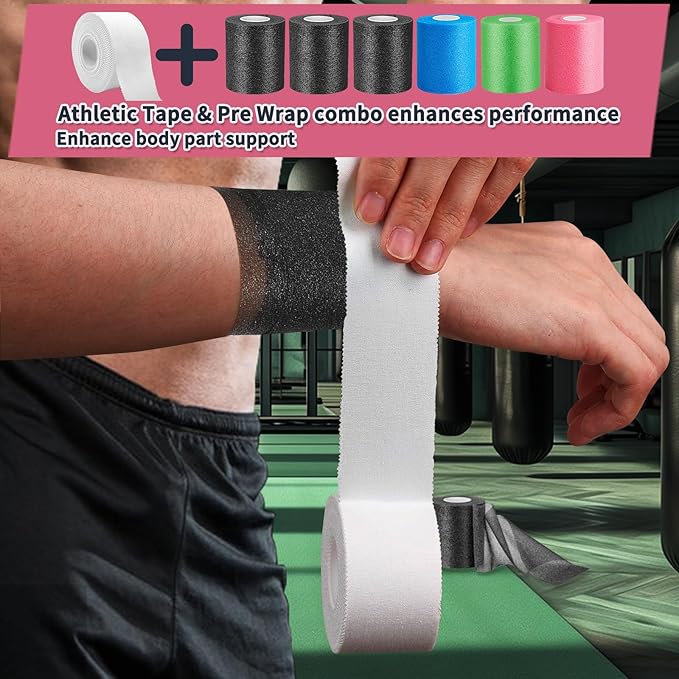 Pre Wrap for Hair Soccer- 6 Rolls 78yd (234'), Multi Color Athletic Prewrap Tape Headbands, Foam Sport Underwrap Pre-Wrap - Black, Pink, Blue, Green