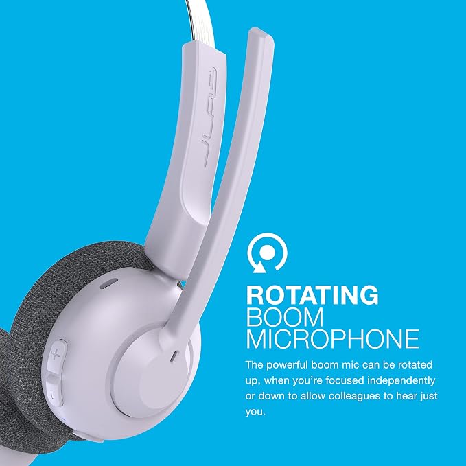 JLab Go Work Pop, On-Ear Wireless Headset, Bluetooth Multipoint, Noise Canceling Boom Mic, Lilac