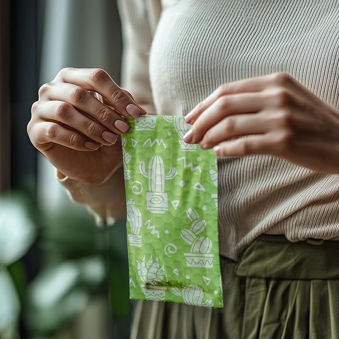 4x8 (20pcs) Green Cactus Designer Self Seal Poly Bubble Mailers Shipping Envelopes Padded Bags