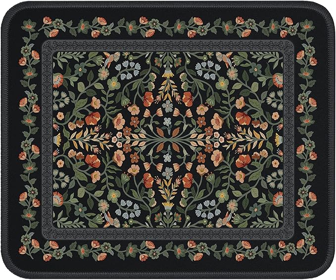 iCasso Aesthetic Small Mouse Pad, 9.5x7.9in,Home Office, Black Floral | Mini Portable Travel Mousepad, Anti-Slip and Comfortable Cloth Mouse Mat with Stitched Edges for Computer, Home