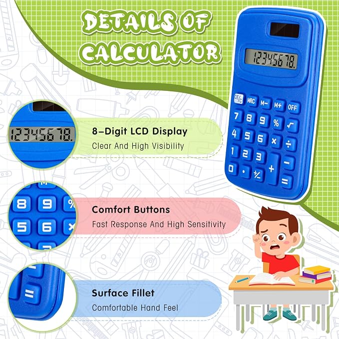 LEIFIDE 48 Pack Pocket Calculator Small Bulk Basic 4 Function Calculator 8 Digit Display Battery Powered for Desktop Home Office School Student Kids (Classic Colors)