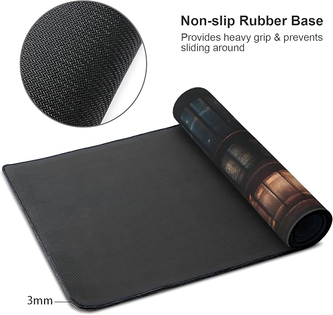 Aesthetic Book Gaming Mouse Pad, Dark Green Mystical Desk Mat with Anti-Slip Base & Stitched Edges, Computer Keyboard & Laptop Pad, 35.4" x 15.7" in in Workstation Accessories