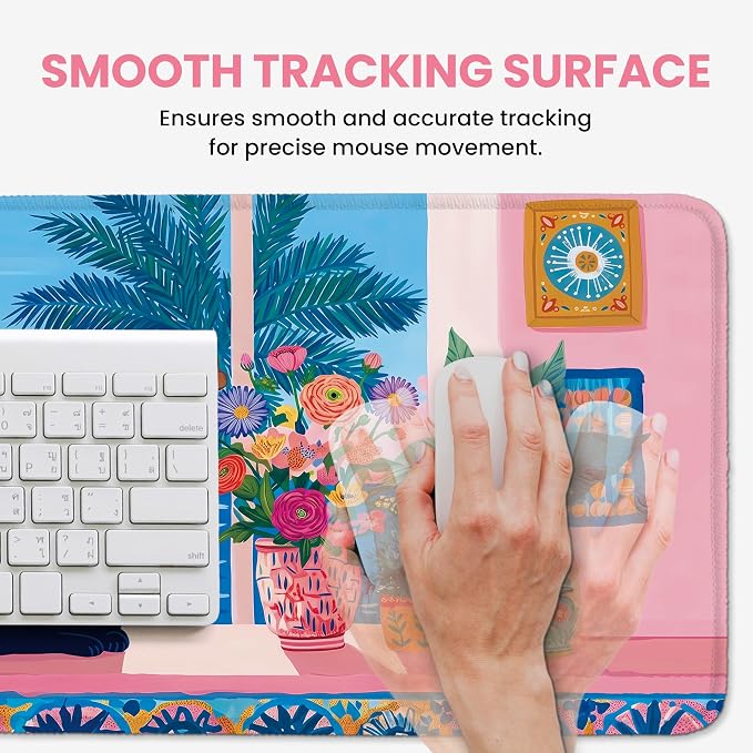 Aesthetic Desk Mat, Cute Quiet Cat Desk Pad Protector for Work & Decor, 35.4" x 15.7", Pretty Non-Slip Extended Mouse Pad for Office or Home