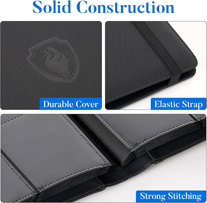 Premium 9 Pocket Card Binder for 540 Card, Fabmaker PU Trading Card Binder | Sturdy Card Collection Album, Side-Loading, Sleek Card Holder Folders for Game Cards & Sports Cards, Black