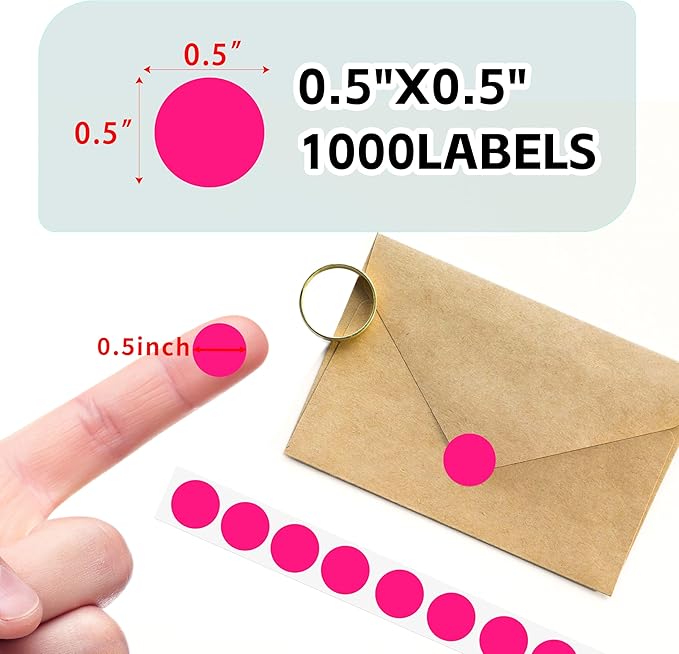 PARLAIM 0.5 Inch Round Dot Stickers,1000 Labels per Dispenser Box，1/2" Diameter for Target Shooting and Crafts, Fluorescent Pink