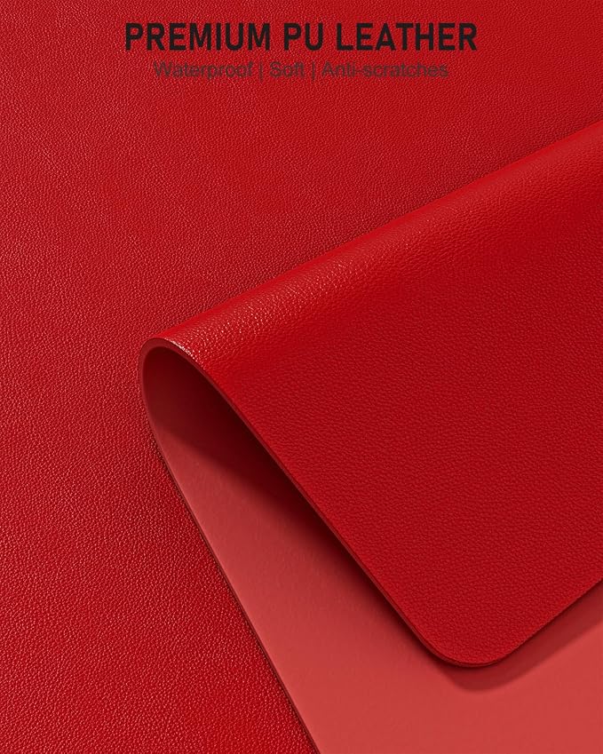 Desk Pad, 48" x 17" PU Leather Non-Slip Desk Mat Large Mouse Pad for Desktop, Waterproof Laptop Computer Writing Mat for Office, Home, Work, Gaming, Bright Red