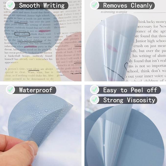 YOUDEFUL 800Pcs Transparent Sticky Note, 2.76x2.76 Clear Round Sticky Note | Waterproof Translucent Sticky Note for Books Annotation, Back to School Sticky Notes for Bible Study, School, Office