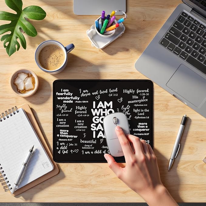 Inspirational Christian God Says I Am Mouse Pad, Black Bible Verse Affirmation Mouse Pads Mousepad for Home Office Dorm Computers Laptop Supplies Desk Accessories, 9.5x7.9 Inch
