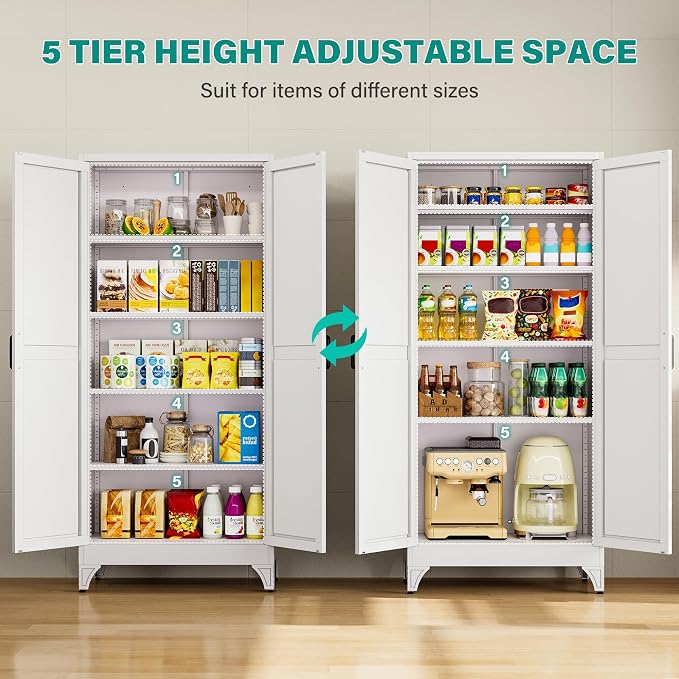 Pantry Storage Cabinets with 2 Doors and 5 Shelves,Tall Storage Cabinet,Large Cupboard Closet,Farmhouse Storage Cabinet for Home,Kitchen,Dining/Living Room (Black, 71" H)