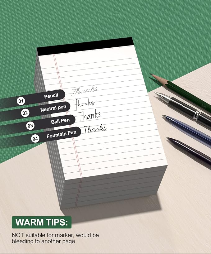 12 Pack Note Pads 4x6 Inch, White Mini Legal Pads, Small Writing Note Pads | Notepads of College Ruled Paper, Lined Paper Pads, Scratch Pads Mini Notepad for Grocery List, To-Do List, 30 Sheet/Notepad
