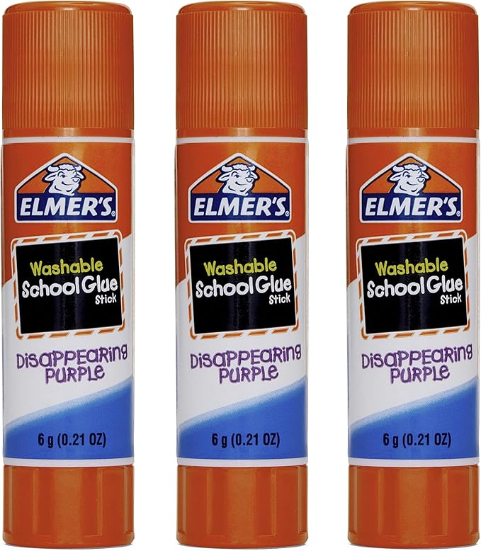 Elmer's Washable Dissappearing Purple School Glue Sticks, 3 Pack, 6 grams Each (E520)