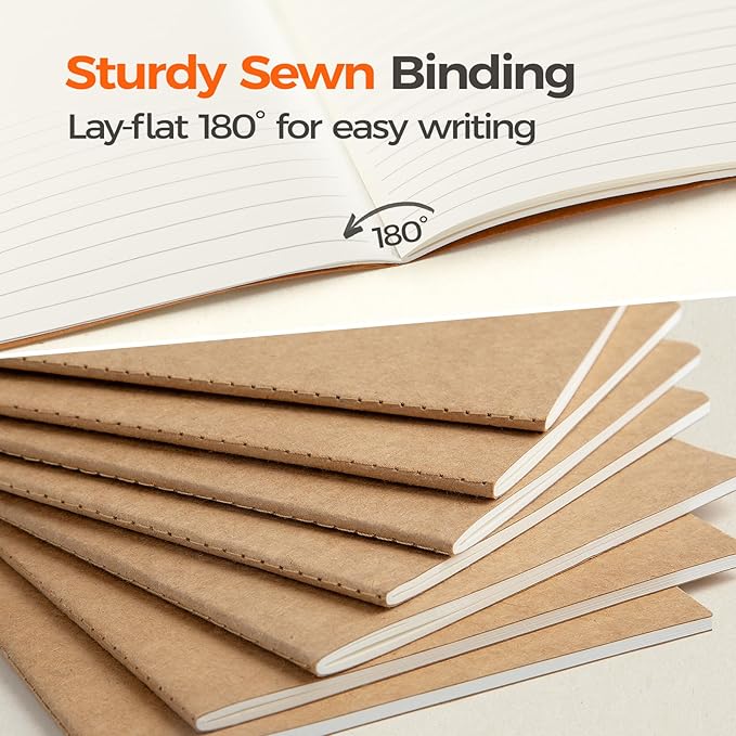 50 Pack Kraft Notebooks Bulk A5, 60 Pages Lined Ruled Journals, 8.3x5.5 Inches, Natural Kraft Cover Composition Notebooks for School Office Students Artists