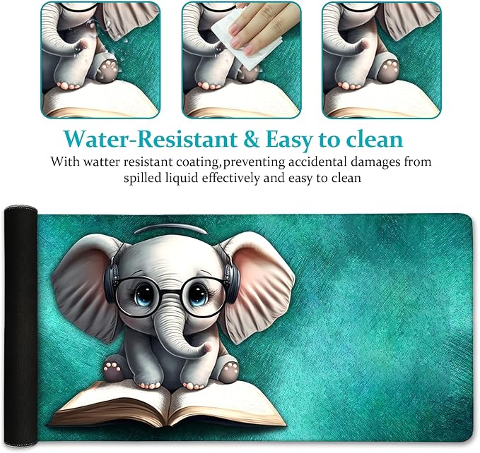 LIMKRIAN Desk Mat, Mouse Pad for Desk Office Decor, 31.5x11.8 in, Elephant | Cute Back to School Desk Pad, Big Mousepad, Stitched Edges, Smooth, Non-Slip, Home Office School Supplies Desk Accessories