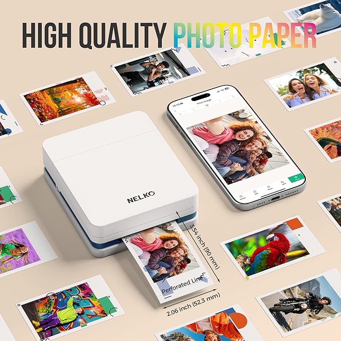 Nelko 52.3x90mm (2.06"x3.54") Premium Photo Paper, 20-Pack Genuine PP01 Pocket Printer Paper, Sticky Back Picture Paper, Compatible with Nelko PP01 Photo Printer, Easy to Peel Off, Pop Fun