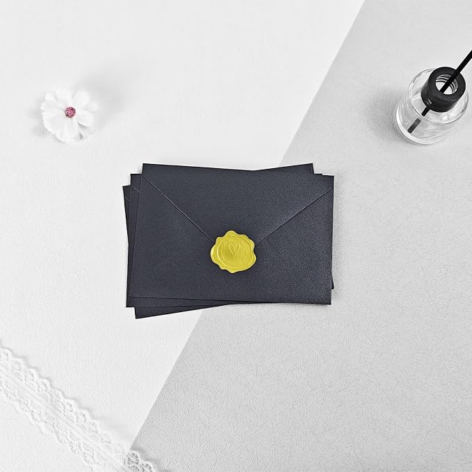 50 PCS 4x6 Pearl Black Envelopes with Stickers, A4 Shimmer Envelopes for Invitations, Great for Wedding Invitation Cards, Birthday Party, Baby Shower, 4 1/4" x 6 1/4"