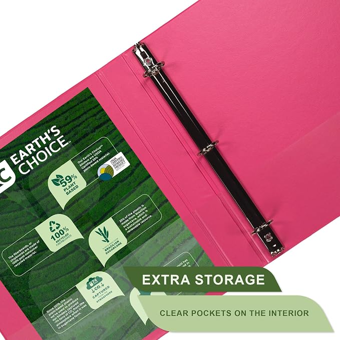 Samsill Plant-Based 1 Inch Durable Round Ring, View Binder, Eco-Friendly, USDA Certified Biobased, Single, Berry Pink
