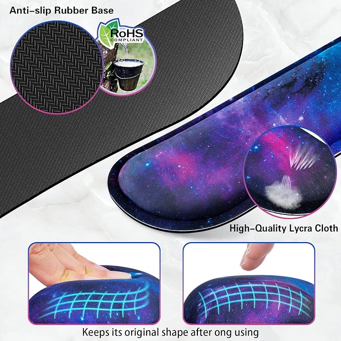 Canjoy Desk Mat with Wrist Rest, Keyboard and Mouse Pad Wrist Support Pad ﻿ | 4-in-1 Big Large Mouse Pad(35.4×15.7in) + Keyboard Wrist Rest + Coaster, Galaxy Keyboard Mat Computer Desk Pad Memory Foam