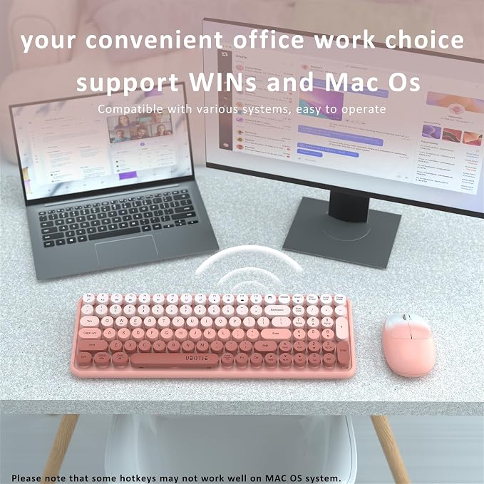 UBOTIE Wireless Keyboards and Mouse Combo (Peach Gradient) | Colorful Gradient Rainbow Color Retro Typewriter Flexible Keyboard, 2.4GHz Connection and Optical Mouse for PC Wins Mac