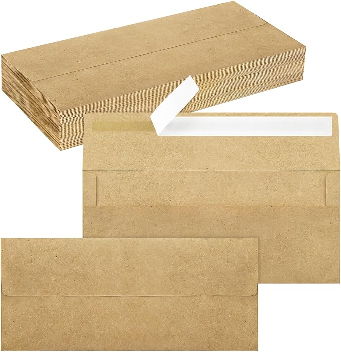 50 Pack #10 Kraft Paper Envelopes Letter Size Self Seal Business Envelopes | Brown Security Mailing Envelopes, 4 1/8 x 9 1/2 Inches