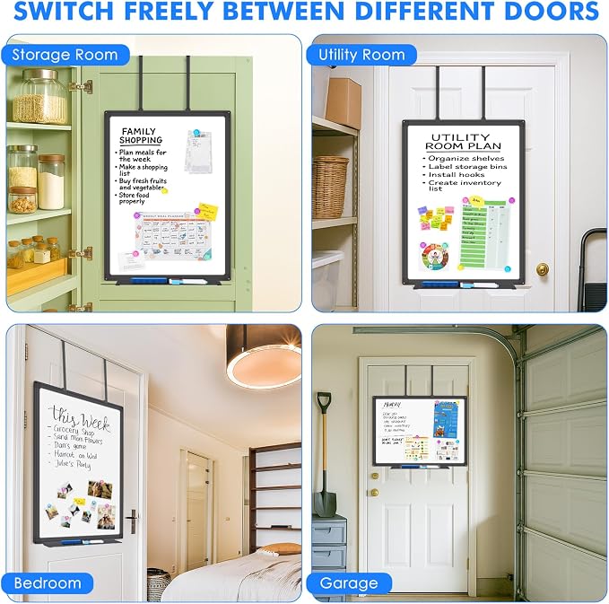 Maxtek Black Magnetic Dry Erase Board for Door 30 x 20 in | No-Drill Adjustable Long Arm Hook Mount, Portable Hanging Whiteboard For Home, Dorm, Office, Cubicle And Small Spaces