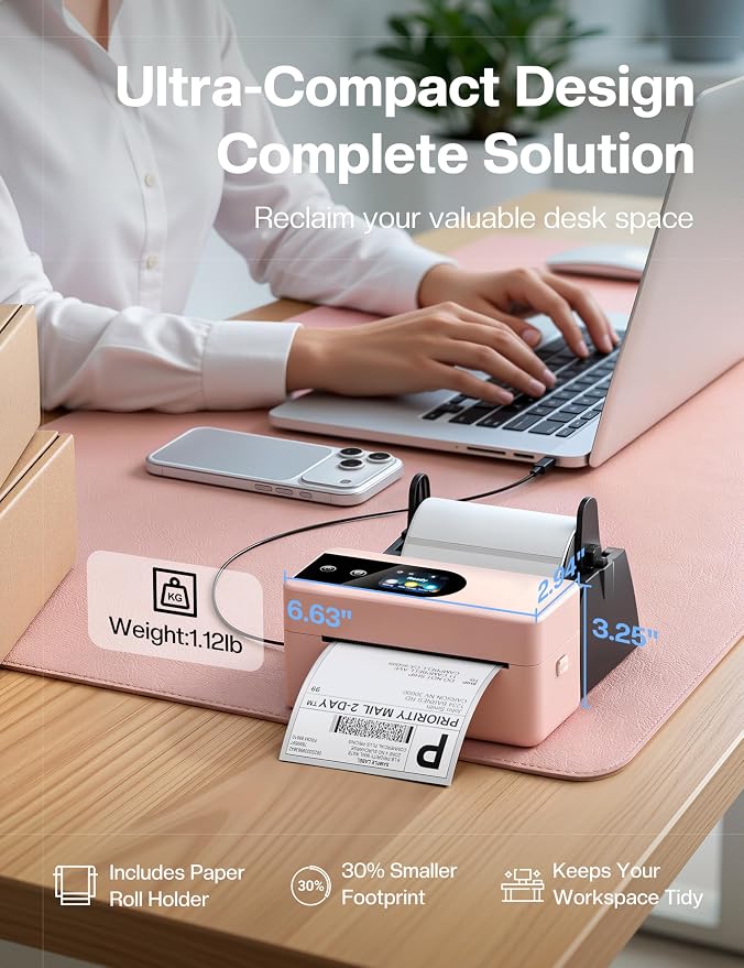 Phomemo PM64D Shipping Label Printer 4x6 Bluetooth with Touch Screen | 150mm/s printing, one-touch calibration, Bluetooth connection, compatible with Amazon, USPS, UPS, iOS, Android, Windows & Mac