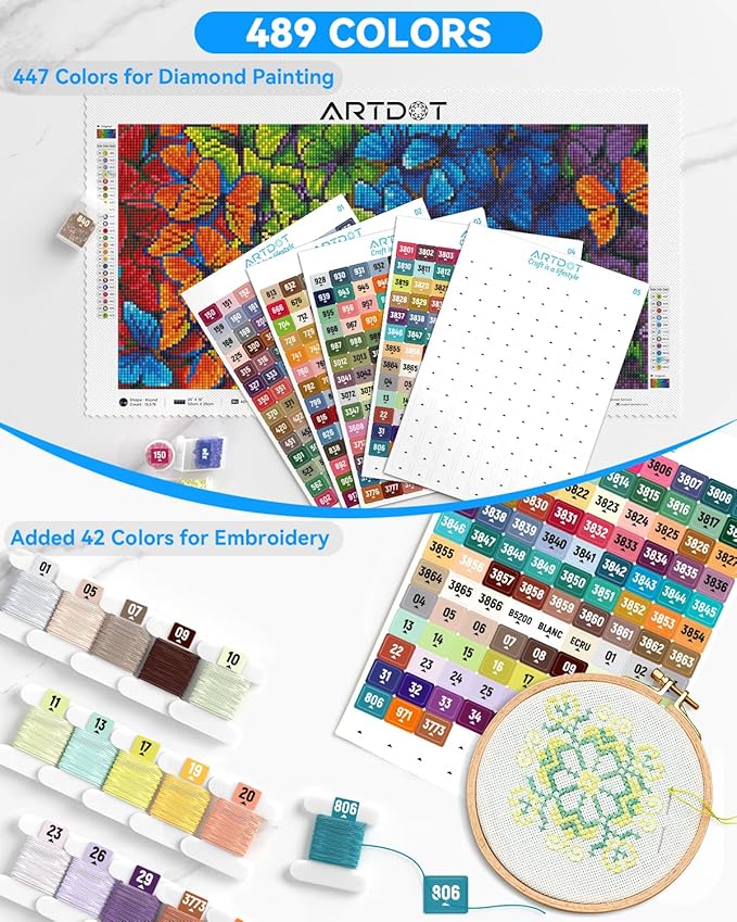 ARTDOT 2 Set Label Stickers for Diamond Art Storage Kits for Adults, 489 Colors Stickers Matched with Actual Embroidery Floss as Diamond Painting Accessories and Cross Stitch Supplies