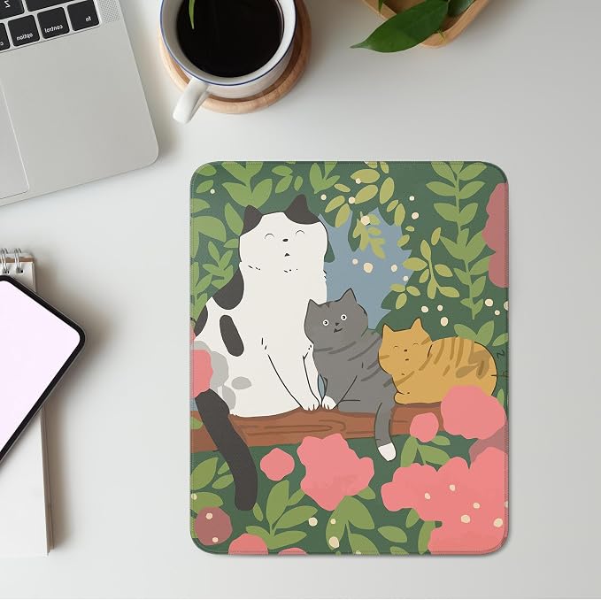 Cute Colorful Cats Square Mouse Pad,Kawaii Cat Mouse Pads for Wireless Mouse Desk Accessories,10"X8"Travel Mousepad with Non-Slip Rubber Base, Stitched Edge Mouse Pads for Desk,Computers,Laptop,Office