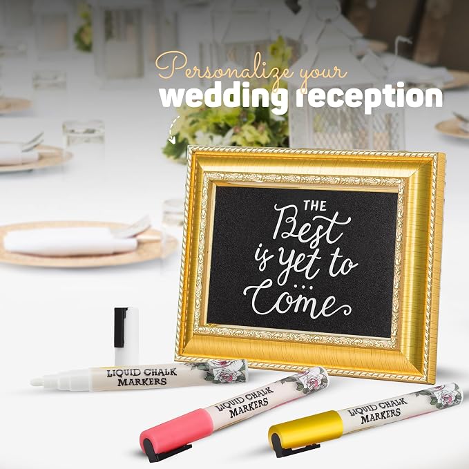 Liquid Chalk Markers: Wedding Edition - Pack of 8 - Non-Toxic, Water-Based, Erasable, Dust Free Chalk Pens for Chalkboards, Blackboards, Windows and Glass - 6mm Reversible Bullet and Chisel Tip